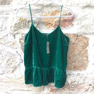 J Crew Green Velvet Cami, New with Tags Size 6